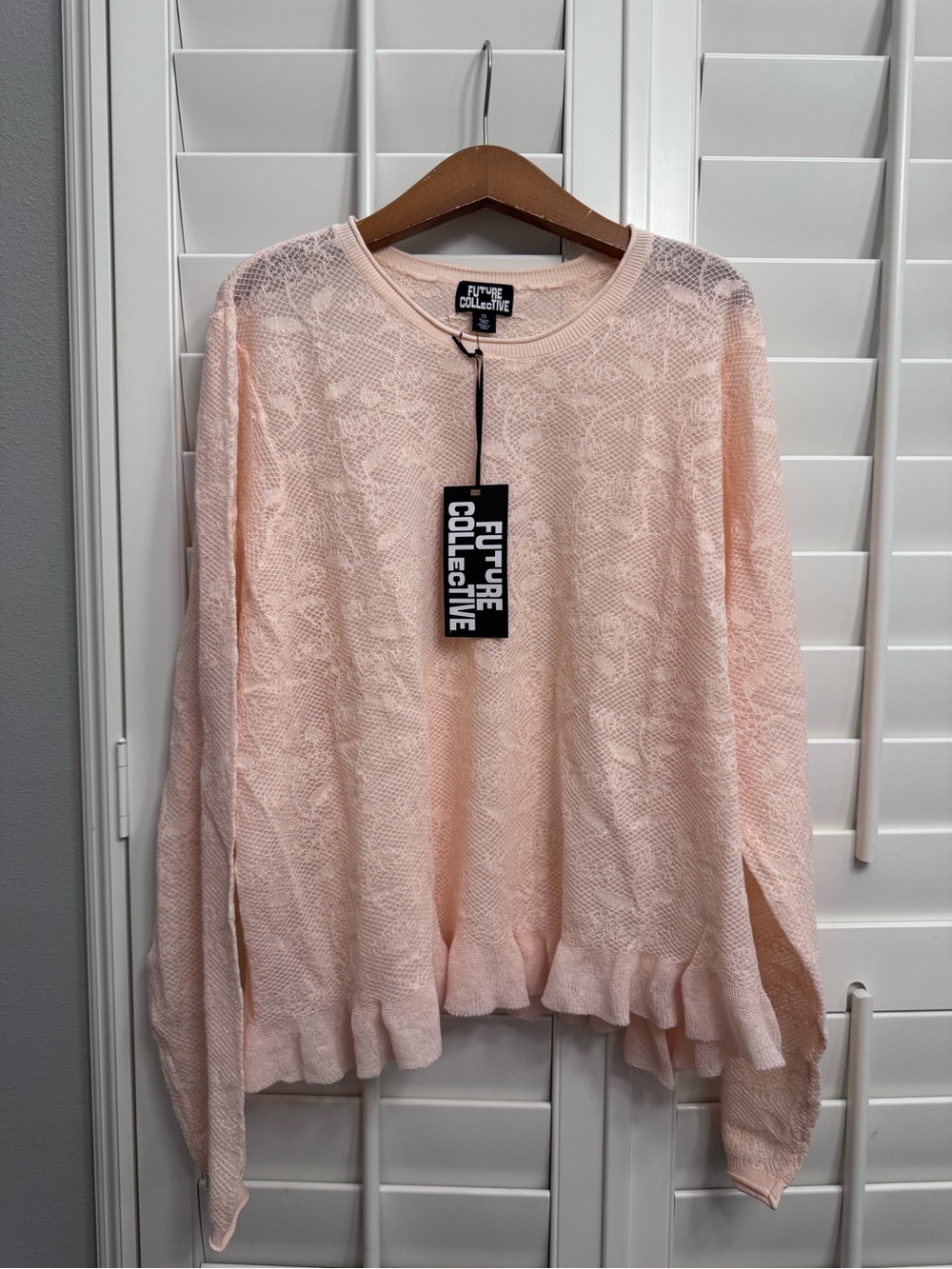 NWT Future Collective Blush Pink Lace Knit Sweater Top 2X Romantic Feminine